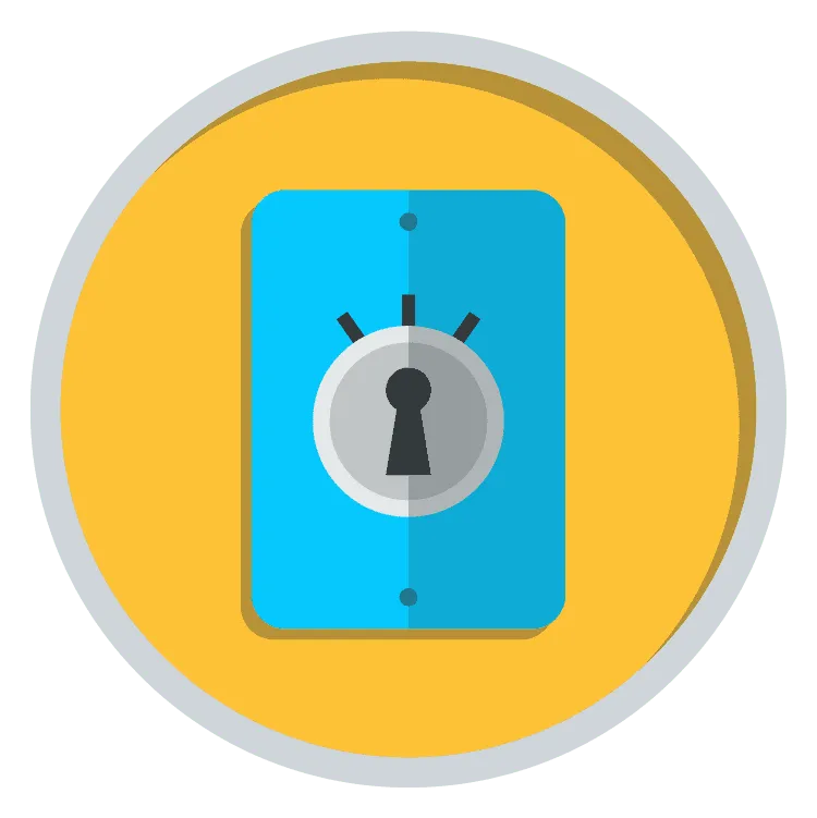 A designer pool covers with a blue lock icon on a yellow background.