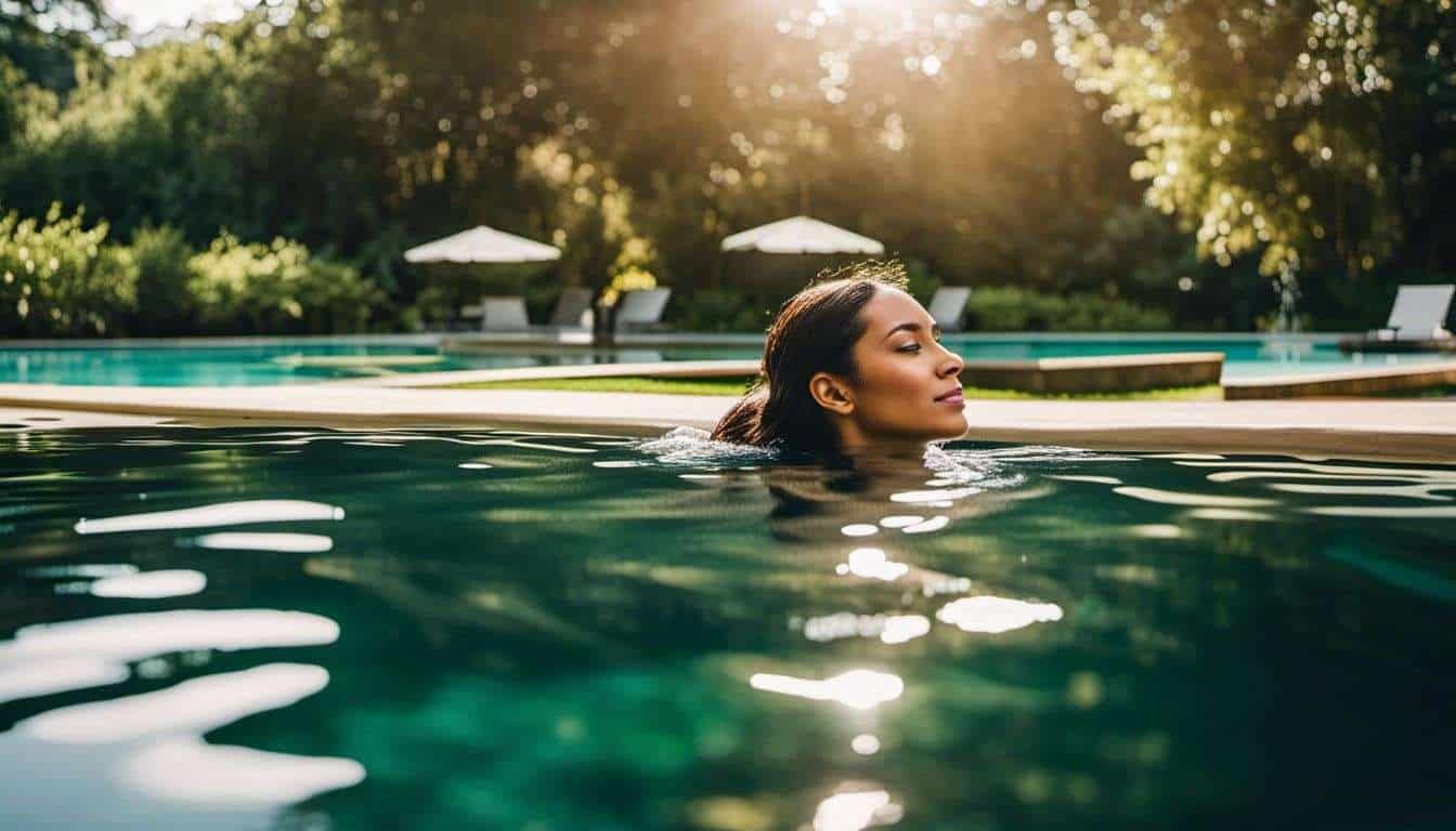 A woman is swimming in a pool.