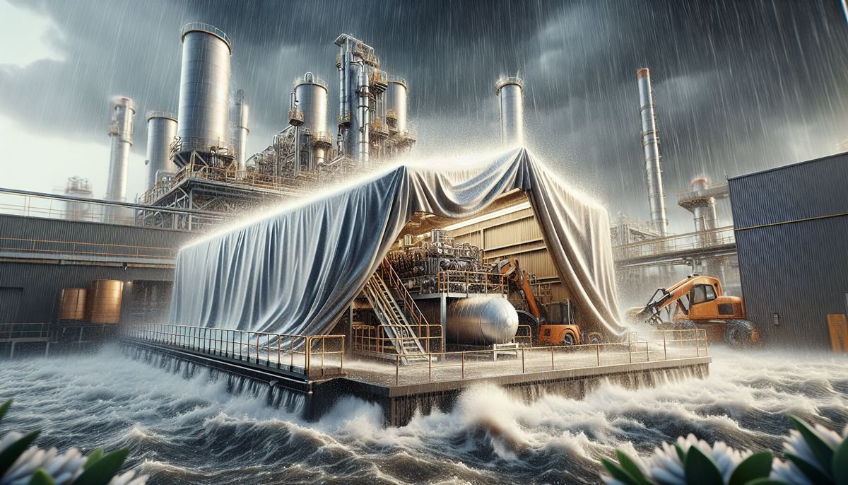 An oil refinery in a stormy day.