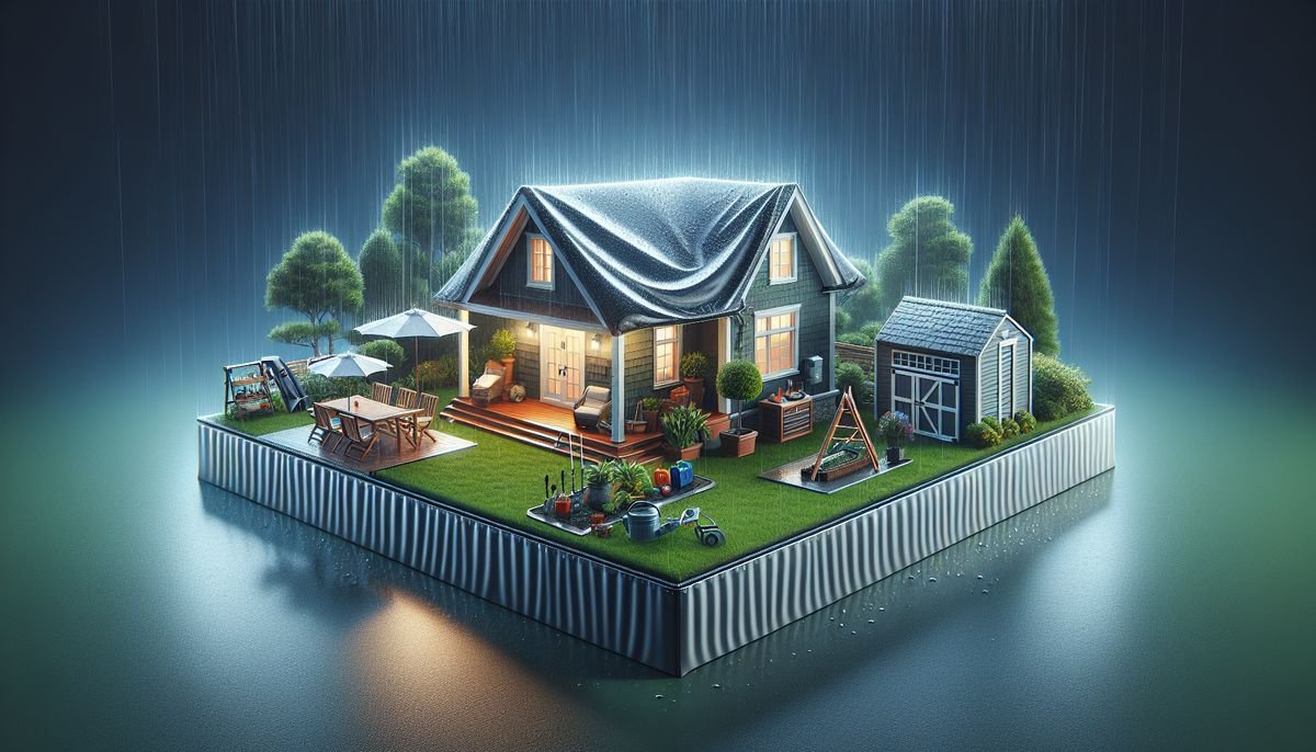 A 3d model of a house in the rain.